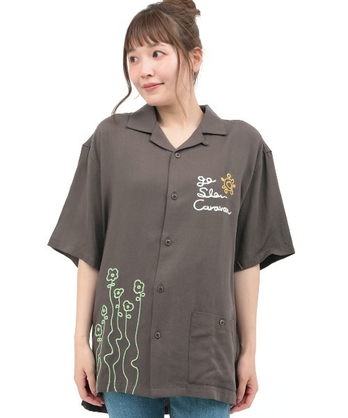 チチカカ(チチカカ)の「go slow caravan リネン混刺繍オープンシャツ【ユニセックス】(シャツ/ブラウス・レディース・オレンジ/ダークブラウン/ブルー・LARGE)」の10枚目の写真