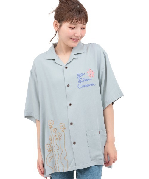 チチカカ(チチカカ)の「go slow caravan リネン混刺繍オープンシャツ【ユニセックス】(シャツ/ブラウス・レディース・オレンジ/ダークブラウン/ブルー・LARGE)」の11枚目の写真