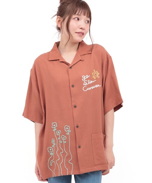 チチカカ(チチカカ)の「go slow caravan リネン混刺繍オープンシャツ【ユニセックス】(シャツ/ブラウス・レディース・オレンジ/ダークブラウン/ブルー・LARGE)」の12枚目の写真