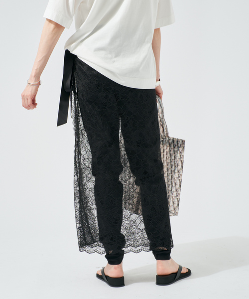 VERMEIL par iena(ヴェルメイユパーイエナ)の「Lace Overlay Scarf(バンダナ/スカーフ・レディース・ブルー系その他/ブラック・FREE)」の3枚目の写真