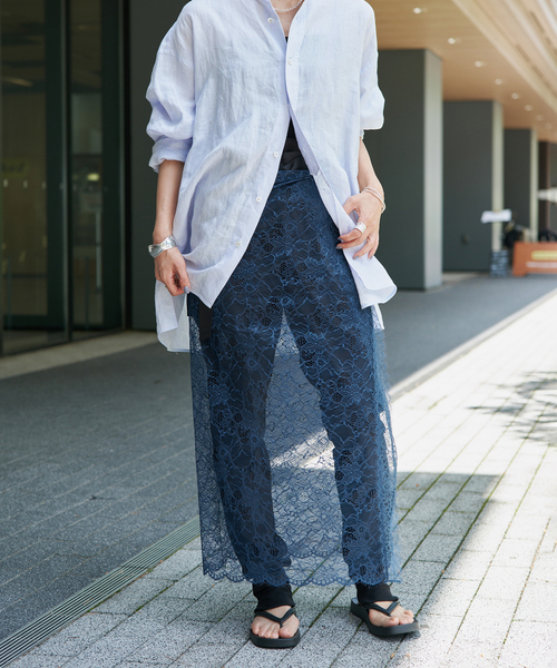 VERMEIL par iena(ヴェルメイユパーイエナ)の「Lace Overlay Scarf(バンダナ/スカーフ・レディース・ブルー系その他/ブラック・FREE)」の9枚目の写真