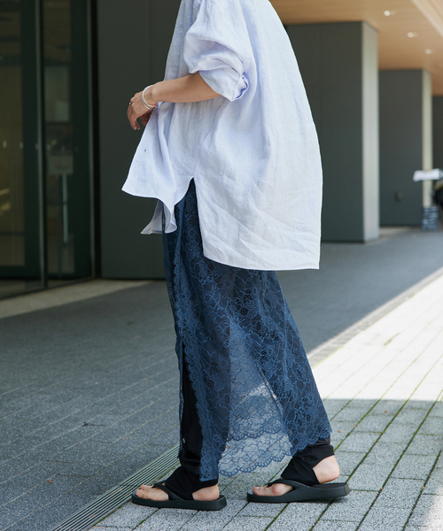 VERMEIL par iena(ヴェルメイユパーイエナ)の「Lace Overlay Scarf(バンダナ/スカーフ・レディース・ブルー系その他/ブラック・FREE)」の10枚目の写真