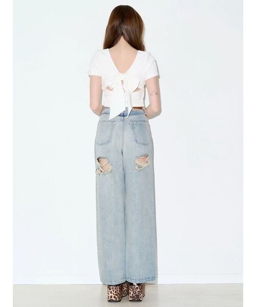 EVRIS（エヴリス）の「【パッド付】2WAYバックリボンスクエアネックハーフスリーブトップス　半袖　夏服（Tシャツ/カットソー・レディース・ブラック/ホワイト/ピンク/グリーン・FREE）」の19枚目の写真