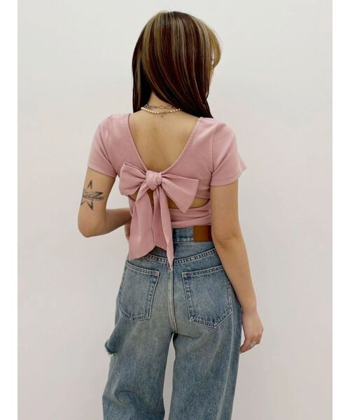 EVRIS（エヴリス）の「【パッド付】2WAYバックリボンスクエアネックハーフスリーブトップス　半袖　夏服（Tシャツ/カットソー・レディース・ブラック/ホワイト/ピンク/グリーン・FREE）」の17枚目の写真