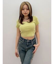 EVRIS | 【パッド付】2WAYバックリボンスクエアネックハーフスリーブトップス　半袖　夏服(Tシャツ/カットソー)
