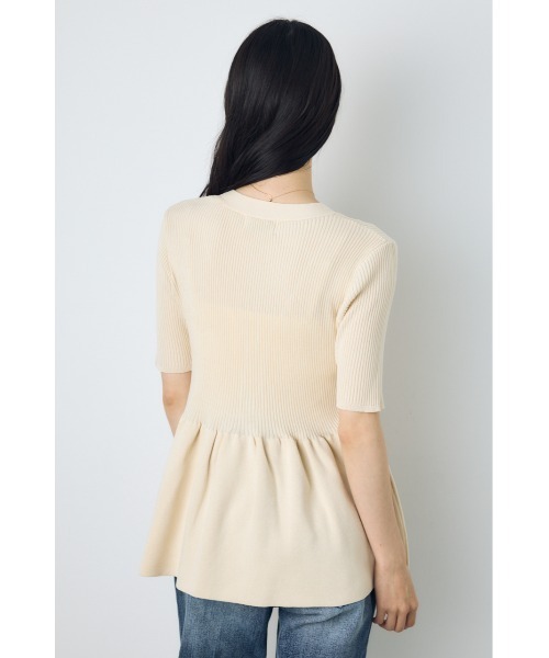 AZUL by moussy(アズールバイマウジー)の「【身長別着用画像あり】ペプラム5分袖ニットカーディガン 春服 夏服 秋服 体系カバー 着やせ(カーディガン/ボレロ・レディース・ライトグレー/アイボリー/ブラック・FREE)」の7枚目の写真