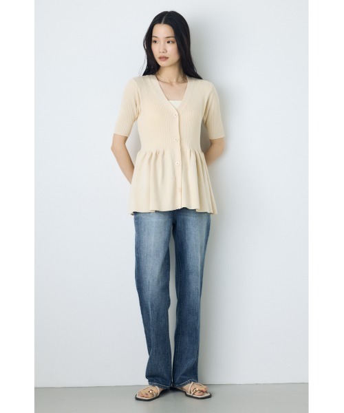 AZUL by moussy(アズールバイマウジー)の「【身長別着用画像あり】ペプラム5分袖ニットカーディガン 春服 夏服 秋服 体系カバー 着やせ(カーディガン/ボレロ・レディース・ライトグレー/アイボリー/ブラック・FREE)」の8枚目の写真