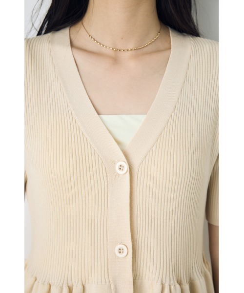 AZUL by moussy(アズールバイマウジー)の「【身長別着用画像あり】ペプラム5分袖ニットカーディガン 春服 夏服 秋服 体系カバー 着やせ(カーディガン/ボレロ・レディース・ライトグレー/アイボリー/ブラック・FREE)」の9枚目の写真