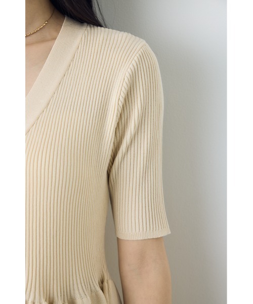 AZUL by moussy(アズールバイマウジー)の「【身長別着用画像あり】ペプラム5分袖ニットカーディガン 春服 夏服 秋服 体系カバー 着やせ(カーディガン/ボレロ・レディース・ライトグレー/アイボリー/ブラック・FREE)」の10枚目の写真