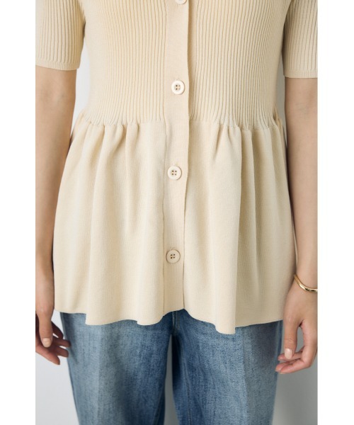 AZUL by moussy(アズールバイマウジー)の「【身長別着用画像あり】ペプラム5分袖ニットカーディガン 春服 夏服 秋服 体系カバー 着やせ(カーディガン/ボレロ・レディース・ライトグレー/アイボリー/ブラック・FREE)」の11枚目の写真