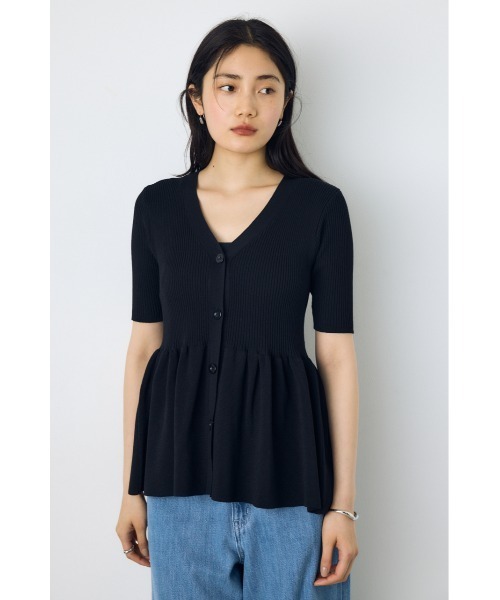 AZUL by moussy(アズールバイマウジー)の「【身長別着用画像あり】ペプラム5分袖ニットカーディガン 春服 夏服 秋服 体系カバー 着やせ(カーディガン/ボレロ・レディース・ライトグレー/アイボリー/ブラック・FREE)」の12枚目の写真