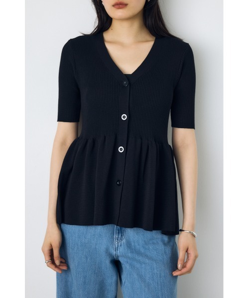 AZUL by moussy(アズールバイマウジー)の「【身長別着用画像あり】ペプラム5分袖ニットカーディガン 春服 夏服 秋服 体系カバー 着やせ(カーディガン/ボレロ・レディース・ライトグレー/アイボリー/ブラック・FREE)」の13枚目の写真