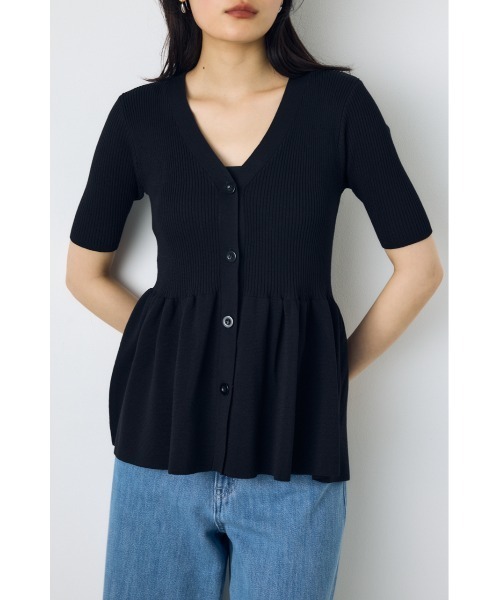 AZUL by moussy(アズールバイマウジー)の「【身長別着用画像あり】ペプラム5分袖ニットカーディガン 春服 夏服 秋服 体系カバー 着やせ(カーディガン/ボレロ・レディース・ライトグレー/アイボリー/ブラック・FREE)」の14枚目の写真