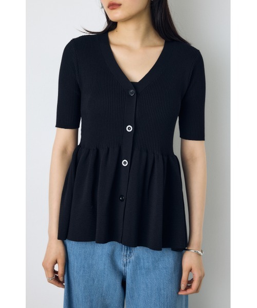 AZUL by moussy(アズールバイマウジー)の「【身長別着用画像あり】ペプラム5分袖ニットカーディガン 春服 夏服 秋服 体系カバー 着やせ(カーディガン/ボレロ・レディース・ライトグレー/アイボリー/ブラック・FREE)」の15枚目の写真