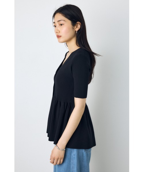 AZUL by moussy(アズールバイマウジー)の「【身長別着用画像あり】ペプラム5分袖ニットカーディガン 春服 夏服 秋服 体系カバー 着やせ(カーディガン/ボレロ・レディース・ライトグレー/アイボリー/ブラック・FREE)」の16枚目の写真