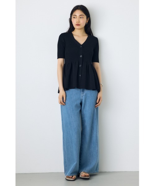 AZUL by moussy(アズールバイマウジー)の「【身長別着用画像あり】ペプラム5分袖ニットカーディガン 春服 夏服 秋服 体系カバー 着やせ(カーディガン/ボレロ・レディース・ライトグレー/アイボリー/ブラック・FREE)」の18枚目の写真