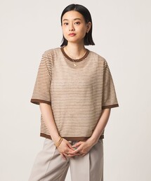 シアー マルチボーダー ショートスリーブニット ‐ウォッシャブル‐<A DAY IN THE LIFE>