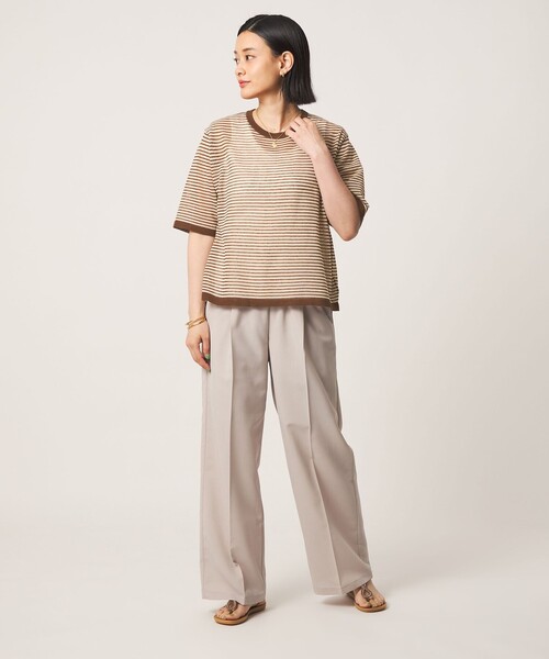A DAY IN THE LIFE UNITED ARROWS(アデイインザライフユナイテッドアローズ)の「シアー マルチボーダー ショートスリーブニット ‐ウォッシャブル‐<A DAY IN THE LIFE>(ニット/セーター・レディース・ブラウン系/ライトグレー・FREE)」の4枚目の写真