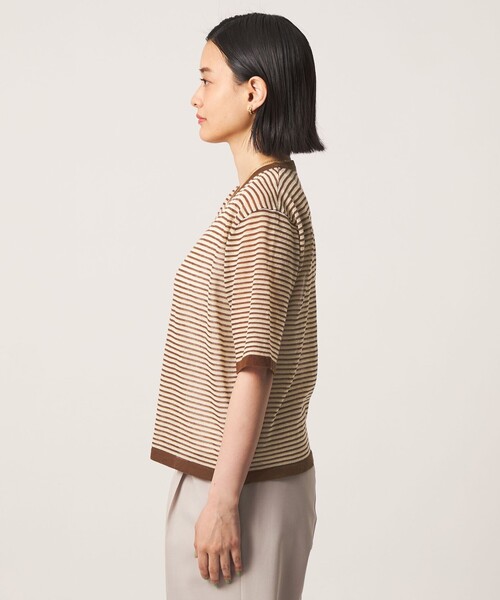 A DAY IN THE LIFE UNITED ARROWS(アデイインザライフユナイテッドアローズ)の「シアー マルチボーダー ショートスリーブニット ‐ウォッシャブル‐<A DAY IN THE LIFE>(ニット/セーター・レディース・ブラウン系/ライトグレー・FREE)」の6枚目の写真