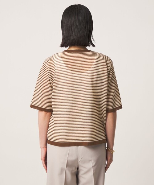 A DAY IN THE LIFE UNITED ARROWS(アデイインザライフユナイテッドアローズ)の「シアー マルチボーダー ショートスリーブニット ‐ウォッシャブル‐<A DAY IN THE LIFE>(ニット/セーター・レディース・ブラウン系/ライトグレー・FREE)」の7枚目の写真