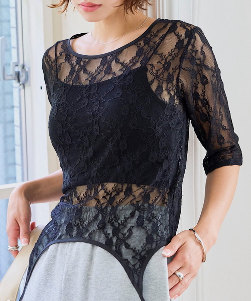 KOBE LETTUCE(コウベレタス)の「2wayレーストップス(Tシャツ/カットソー・レディース・ホワイト/ブラック・M)」の2枚目の写真