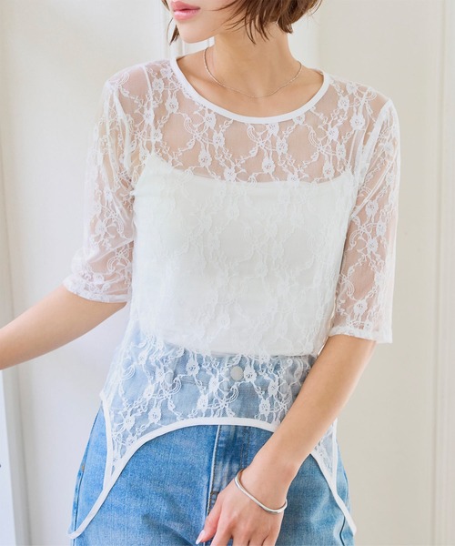 KOBE LETTUCE(コウベレタス)の「2wayレーストップス(Tシャツ/カットソー・レディース・ホワイト/ブラック・M)」の3枚目の写真