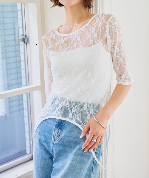 KOBE LETTUCE(コウベレタス)の「2wayレーストップス(Tシャツ/カットソー・レディース・ホワイト/ブラック・M)」の5枚目の写真
