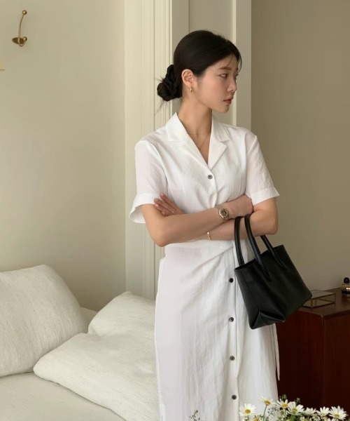 FAVORITO(ファヴォリート)の「シングルブレストシャツワンピース(シャツワンピース・レディース・ブラック/ホワイト/グリーン・F)」の8枚目の写真