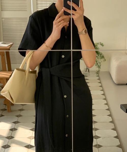 FAVORITO(ファヴォリート)の「シングルブレストシャツワンピース(シャツワンピース・レディース・ブラック/ホワイト/グリーン・F)」の10枚目の写真