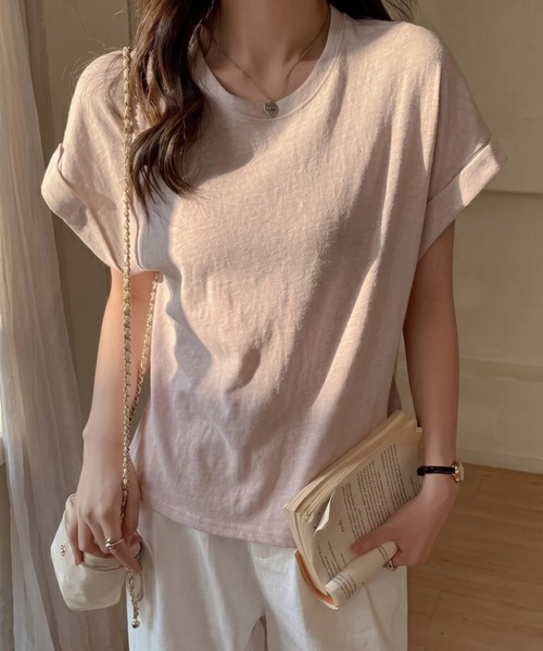 yuue' ( wear )(ユーイ)の「クルーネックルーズ半袖Tシャツ/スラブライクTシャツ(Tシャツ/カットソー・レディース・ピンク/ホワイト/ブラック・FREE)」の6枚目の写真