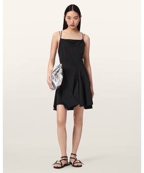 ALLSAINTS(オールセインツ)の「CLAIRE ASYMMETRICAL DRAPED MINI DRESS | CLAIRE アシンメトリー ドレープ ミニ ドレス・ワンピース(ワンピース・レディース・ブラック・6/8/4/10)」の1枚目の写真