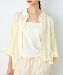 AZUL by moussy（アズールバイマウジー）の「【接触冷感】ひんやり♪楊柳タックヘムコクーンシャツ　五分袖　半端袖　春服　夏服　秋服　冷房対策　羽織【身長別着用画像あり】（シャツ/ブラウス）」