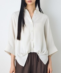 【接触冷感】ひんやり♪楊柳タックヘムコクーンシャツ 五分袖 半端袖 春服 夏服 秋服 冷房対策 羽織【身長別着用画像あり】
