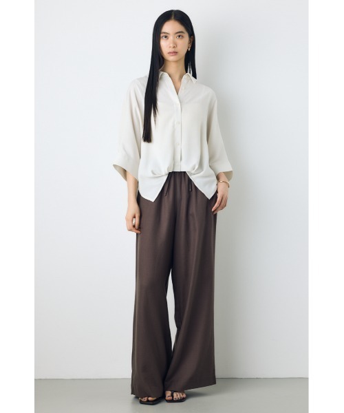 AZUL by moussy（アズールバイマウジー）の「【接触冷感】ひんやり♪楊柳タックヘムコクーンシャツ　五分袖　半端袖　春服　夏服　秋服　冷房対策　羽織【身長別着用画像あり】（シャツ/ブラウス・レディース・アイボリー/ブラック/ライトイエロー・FREE）」の7枚目の写真