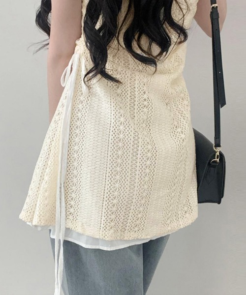 Miniministore(ミニミニストア)の「透かし編み レースキャミチュニックリボン(キャミソール・レディース・アイボリー・L/M)」の22枚目の写真