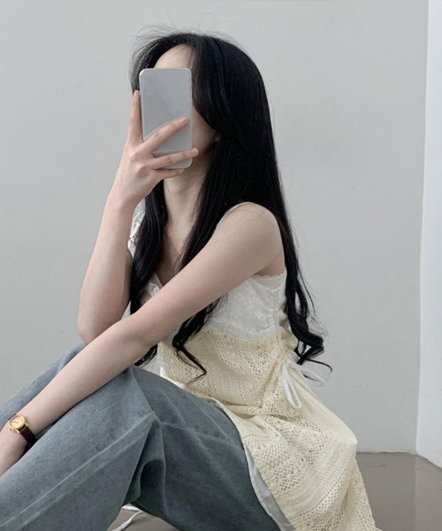 Miniministore(ミニミニストア)の「透かし編み レースキャミチュニックリボン(キャミソール・レディース・アイボリー・L/M)」の21枚目の写真