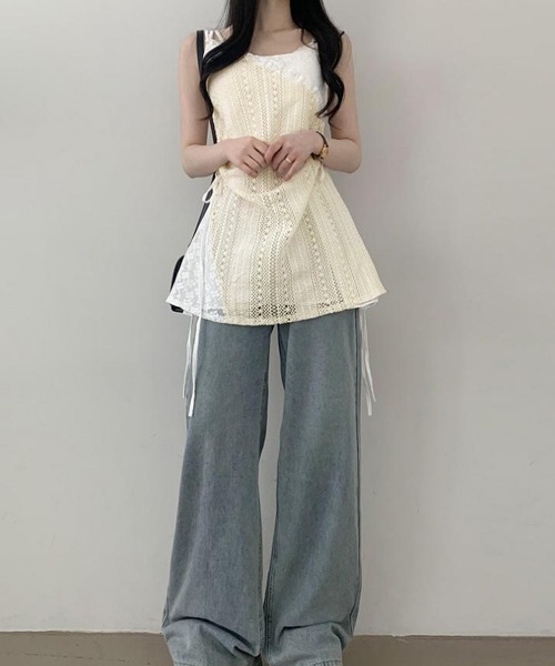 Miniministore(ミニミニストア)の「透かし編み レースキャミチュニックリボン(キャミソール・レディース・アイボリー・L/M)」の20枚目の写真