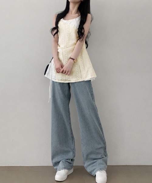 Miniministore(ミニミニストア)の「透かし編み レースキャミチュニックリボン(キャミソール・レディース・アイボリー・L/M)」の19枚目の写真