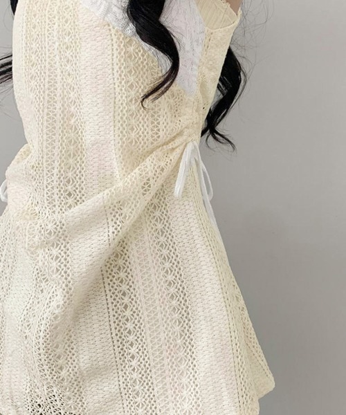 Miniministore(ミニミニストア)の「透かし編み レースキャミチュニックリボン(キャミソール・レディース・アイボリー・L/M)」の12枚目の写真