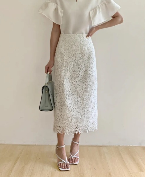BIRTHDAY BASH(バースデイバッシュ)の「CHEMICAL LACE PENCIL SKIRT(スカート・レディース・ブルー/ホワイト・MEDIUM/SMALL)」の2枚目の写真
