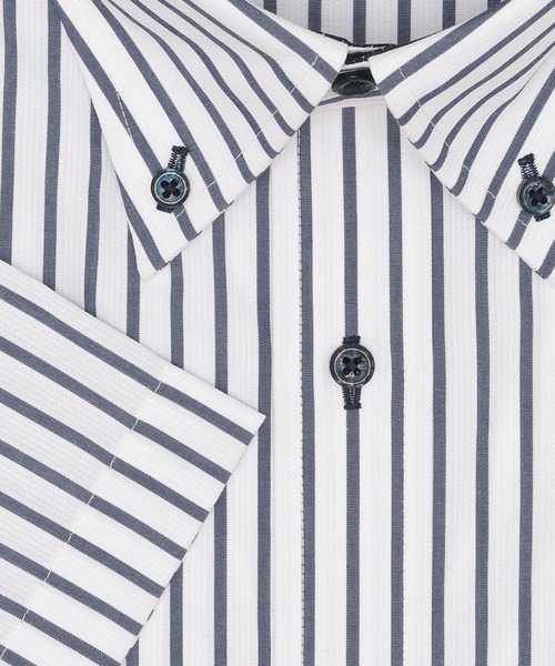 TOKYO SHIRTS（トウキョウシャツ）の「【超形態安定】【吸水速乾】  形態安定ノンアイロン ボタンダウン 半袖ビジネスワイシャツ（ビジネスシャツ・メンズ・ネイビー・首回り37cm/首回り39cm/首回り41cm/首回り42cm/首回り43cm）」の3枚目の写真