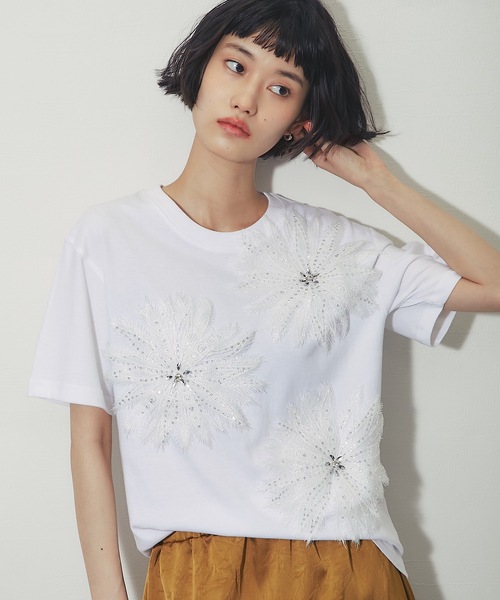 ANOTHER S(アナザーエス)の「花モチーフT(Tシャツ/カットソー・レディース・ブラック/ホワイト・FREE)」の6枚目の写真