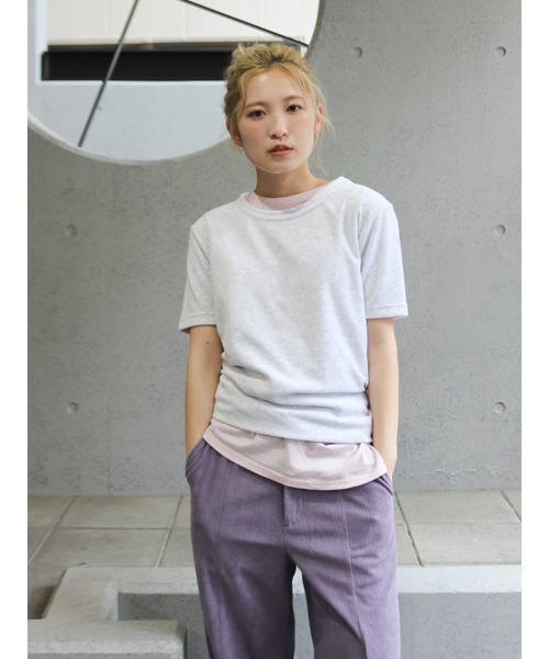 Ungrid(アングリッド)の「バックデザインハーフスリーブTee(Tシャツ/カットソー・レディース・ブラウン/ピンク/アイボリー・FREE)」の1枚目の写真