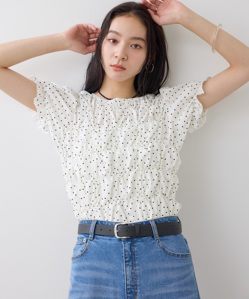 VIS(ビス)の「シャーリングデザインカットソー(Tシャツ/カットソー・レディース・ブラック/ピンク/キナリ・FREE)」の7枚目の写真