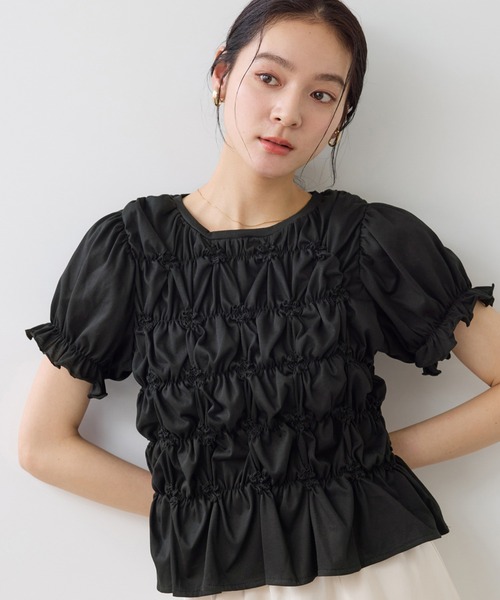 VIS(ビス)の「シャーリングデザインカットソー(Tシャツ/カットソー・レディース・ブラック/ピンク/キナリ・FREE)」の9枚目の写真