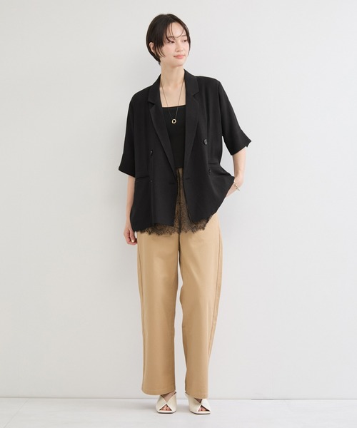 le cercle ADAM ET ROPE'(ルセルクルアダムエロペ)の「リネンライク半袖ジャケット(テーラードジャケット・レディース・ベージュ/ブラック/チャコールグレー・FREE)」の7枚目の写真