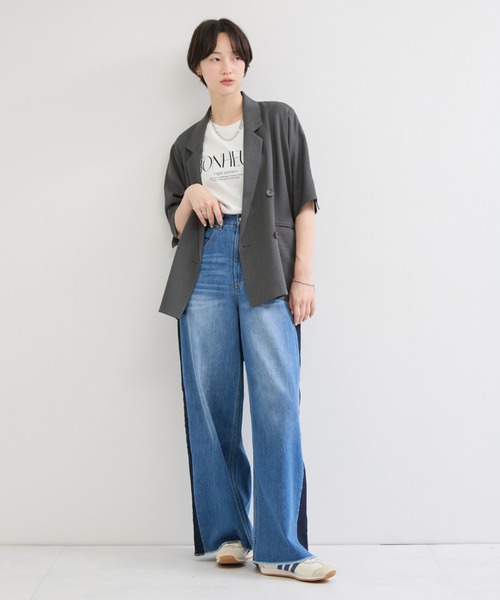 le cercle ADAM ET ROPE'(ルセルクルアダムエロペ)の「リネンライク半袖ジャケット(テーラードジャケット・レディース・ベージュ/ブラック/チャコールグレー・FREE)」の10枚目の写真