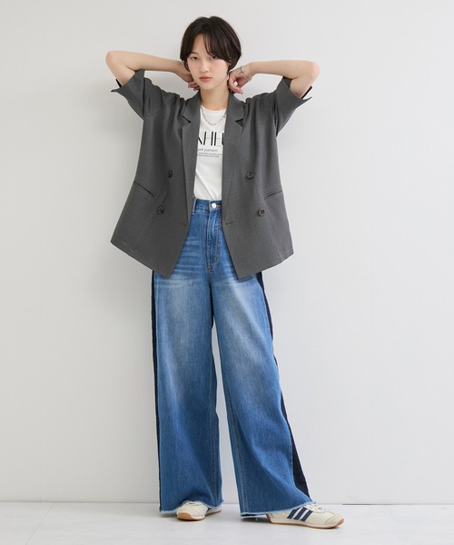 le cercle ADAM ET ROPE'(ルセルクルアダムエロペ)の「リネンライク半袖ジャケット(テーラードジャケット・レディース・ベージュ/ブラック/チャコールグレー・FREE)」の11枚目の写真