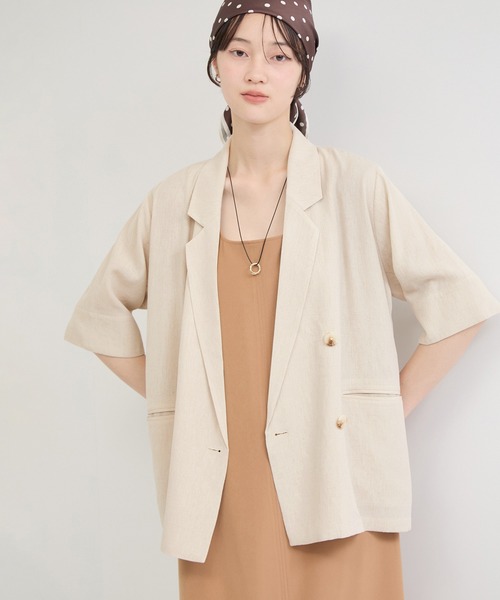 le cercle ADAM ET ROPE'(ルセルクルアダムエロペ)の「リネンライク半袖ジャケット(テーラードジャケット・レディース・ベージュ/ブラック/チャコールグレー・FREE)」の12枚目の写真