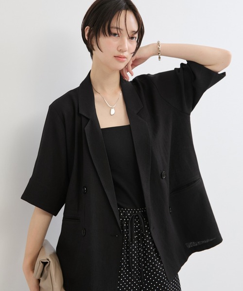 le cercle ADAM ET ROPE'(ルセルクルアダムエロペ)の「リネンライク半袖ジャケット(テーラードジャケット・レディース・ベージュ/ブラック/チャコールグレー・FREE)」の13枚目の写真